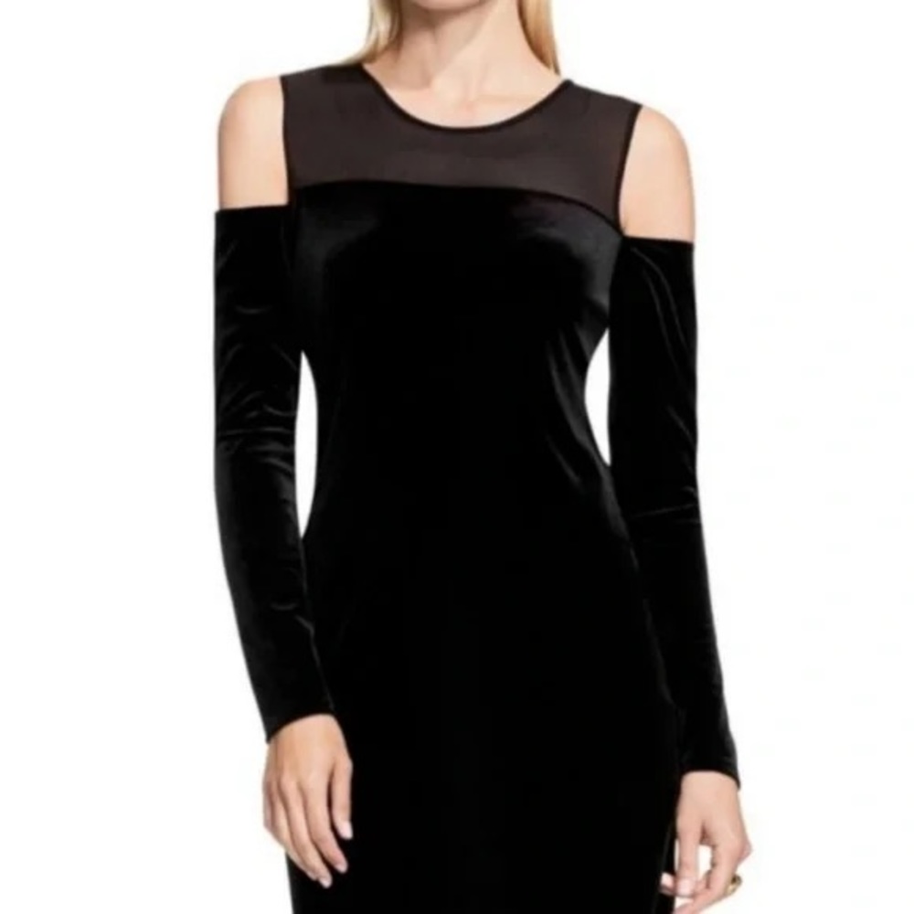 Vince Camuto Dress Velvet & Sheer Cold Shoulder
 Size S Color Black new